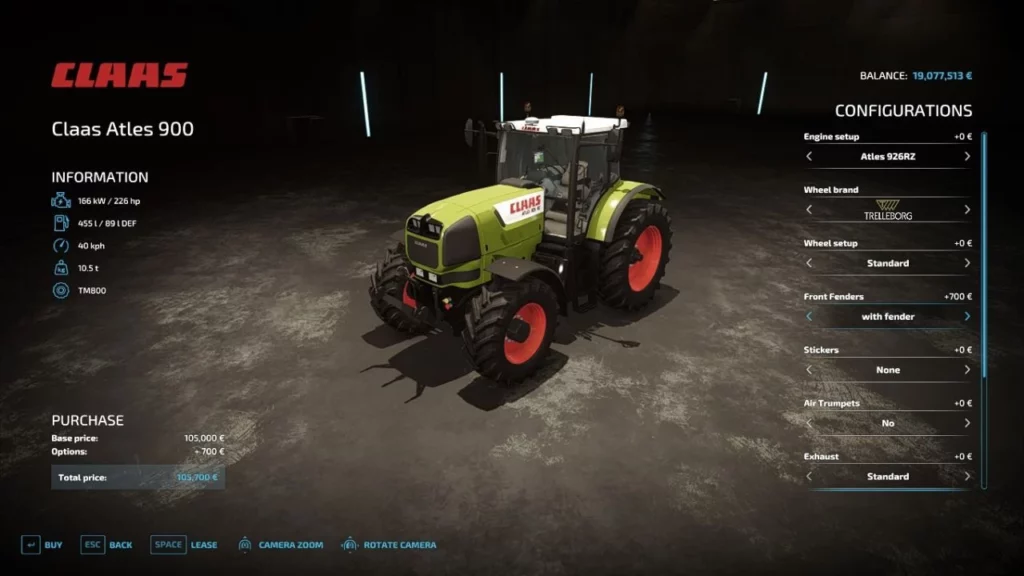 Мод CLAAS ATLES 900RZ V1.2.0.0 для Farming Simulator 22